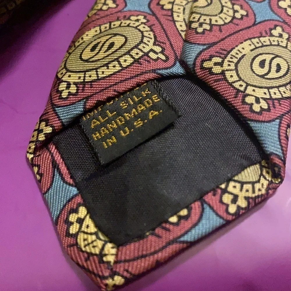 Jl Roberts Silk Tie Burgundy Yellow Blue Office Business Professional